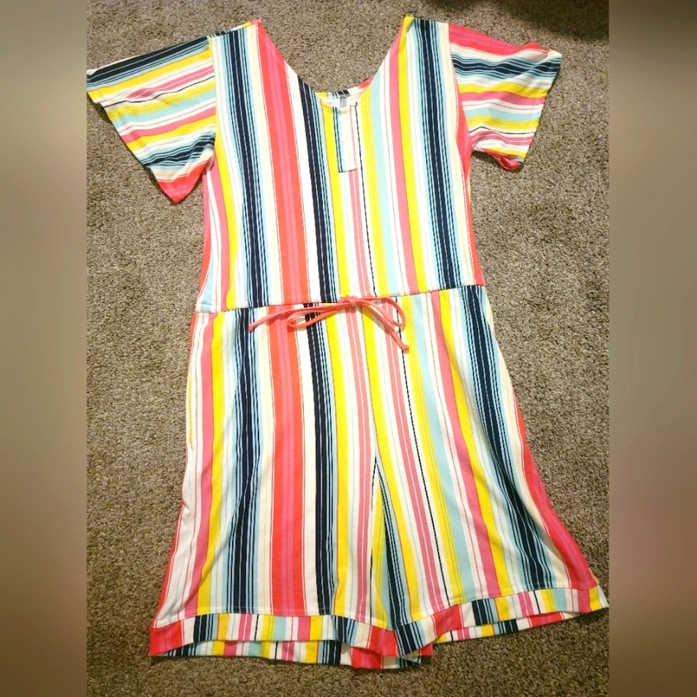 Brand NEW LulaRoe Multi Colored Romper. Says Size Medium but loose Fit.